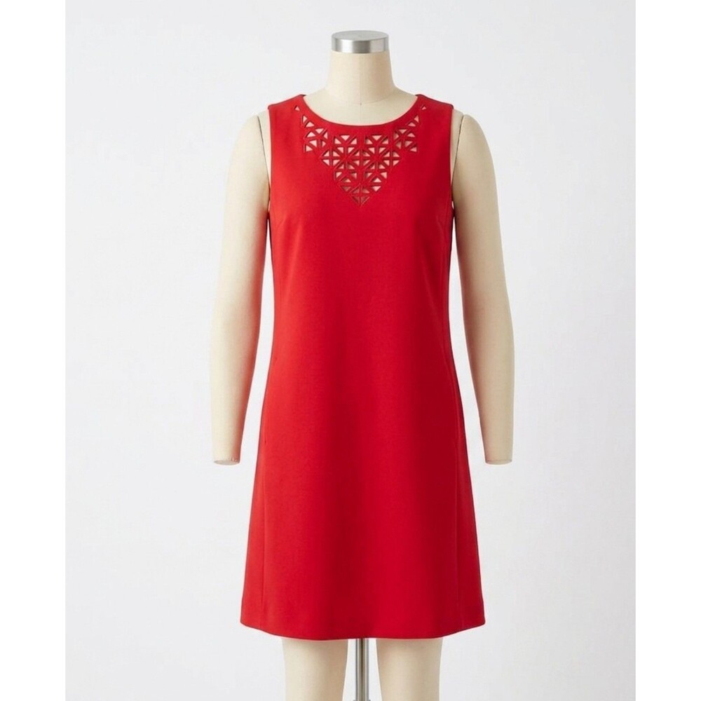 Tommy Hilfiger Dress Womens 10 Red Laser Cutout Pullover Sleeveless Knit Zip